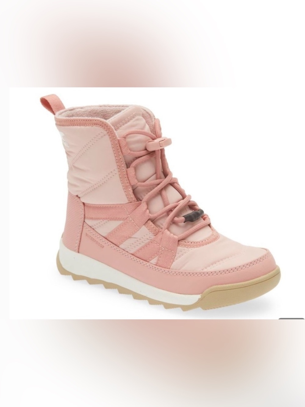 NWT Sorel Whitney Girls Short Pink Lace-Up Insulated Winter Boot